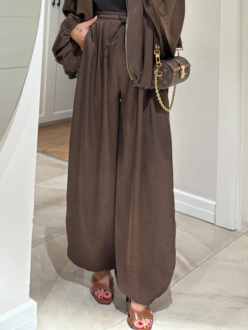 Brown Jacket + Drawstring Pants Casual Two-piece Suit