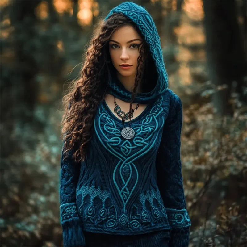 Peacock Inspired Celtic Jacquard V Neck Sweater