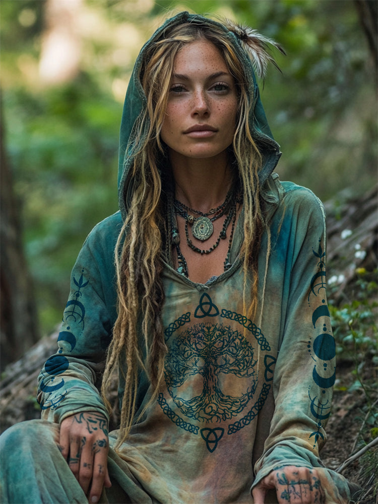 Tree Of Life Moon Phase Mystical Handmade Hoodie