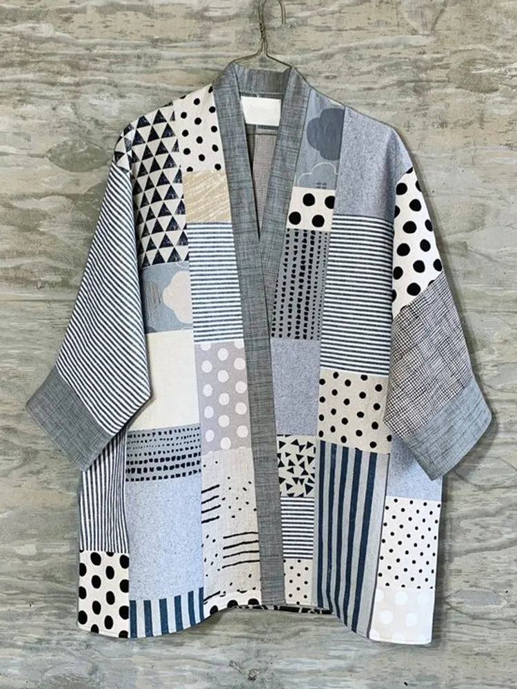Japanese Style Spliced striped Design Kimono