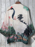 Vintage Cranes & Cherry Blossom Art Linen Kimono