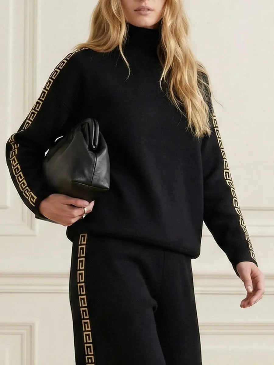 Long Sleeves Loose Printed Solid Color High Neck Sweatshirt Tops