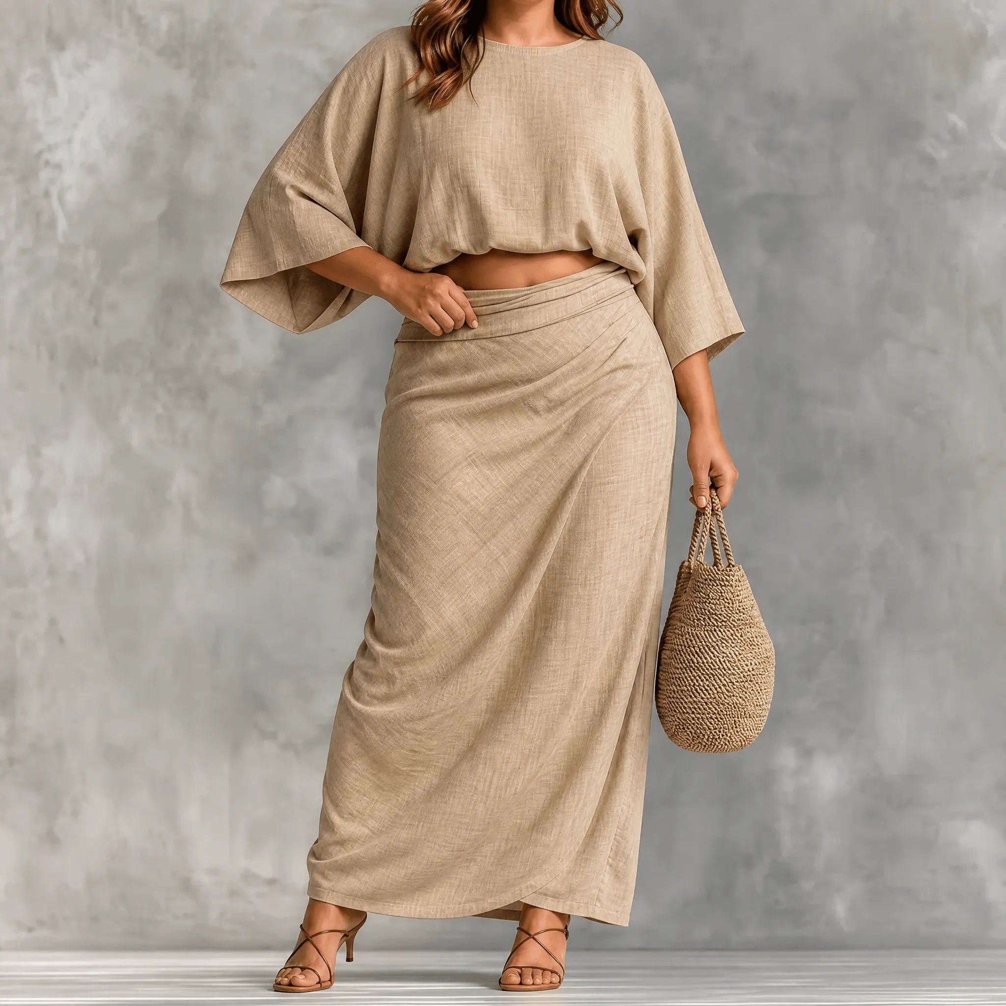 Lunavia – Women's Kimono Sleeve Plus-Size Two-Piece Set