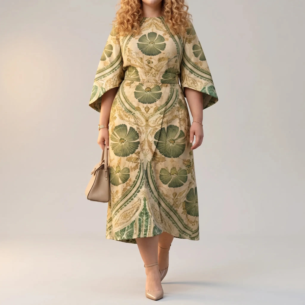 Serenza – Women's Vintage Tapestry Plus-Size Midi Dress