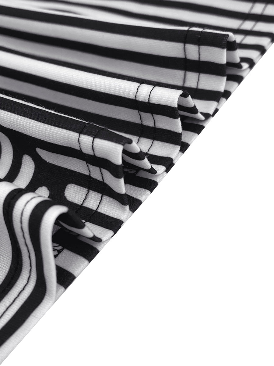 Loose Three-Quarter Sleeves Figure Printed Split-Joint Striped Stand Collar T-Shirts
