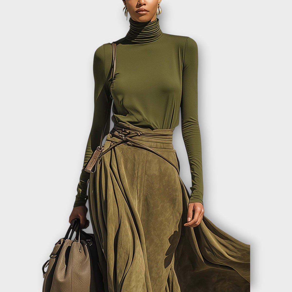 Luxe Olive Windflow Skirt Set