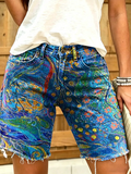 Women's Abstract Art Print Denim Bermuda Shorts