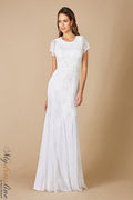 Lara 51068 simple short sleeve zipper wedding dress