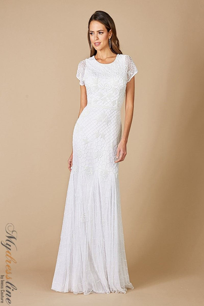 Lara 51068 simple short sleeve zipper wedding dress