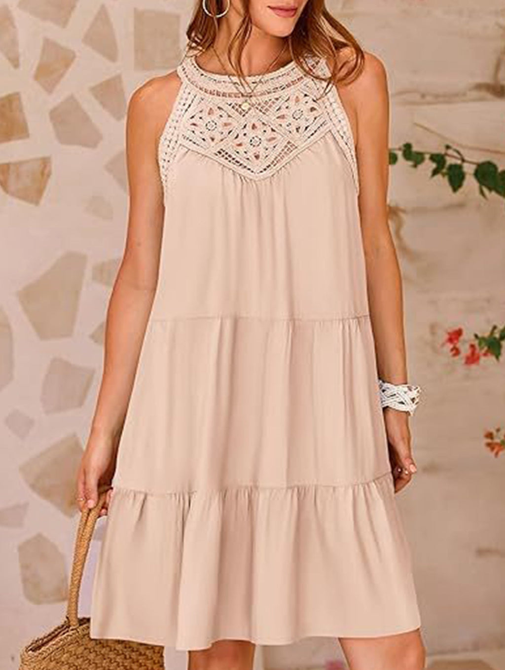 Lace Patch Halter A Line Dress_CWDSD12026