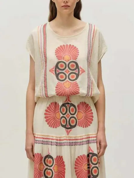 Retro Ethnic Floral Print Tank Top