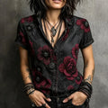 Women's Dark Floral Design Short-sleeve Shirt