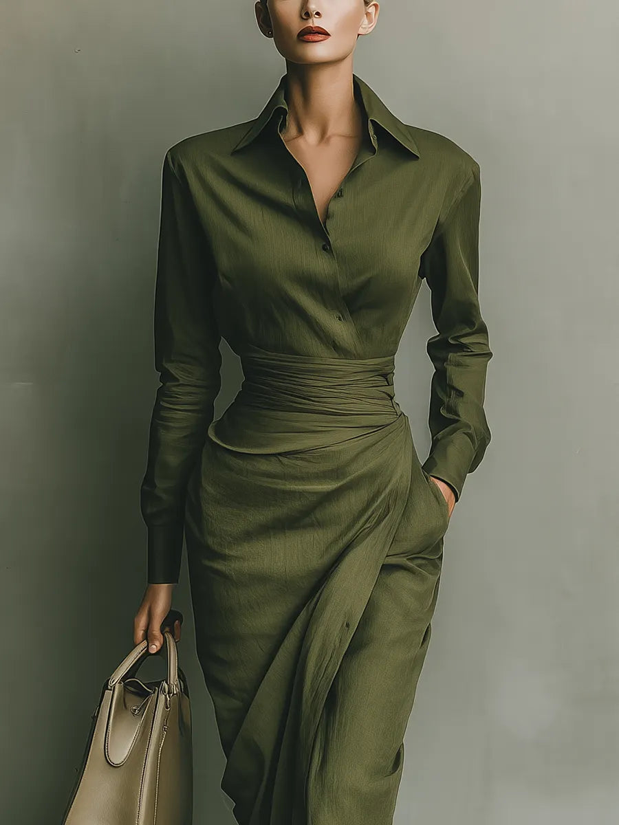 Women's Army Green Cotton Blended Maxi Dress MDA2281I8T