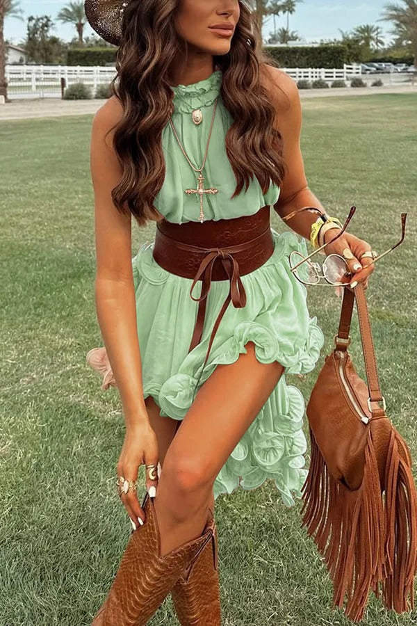 Delicate Romantic Drama Chiffon Wavy Ruffles Elastic Waist Loose Shorts