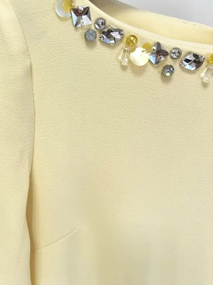 Long Sleeve Crystal Detail Maxi Dress Yellow