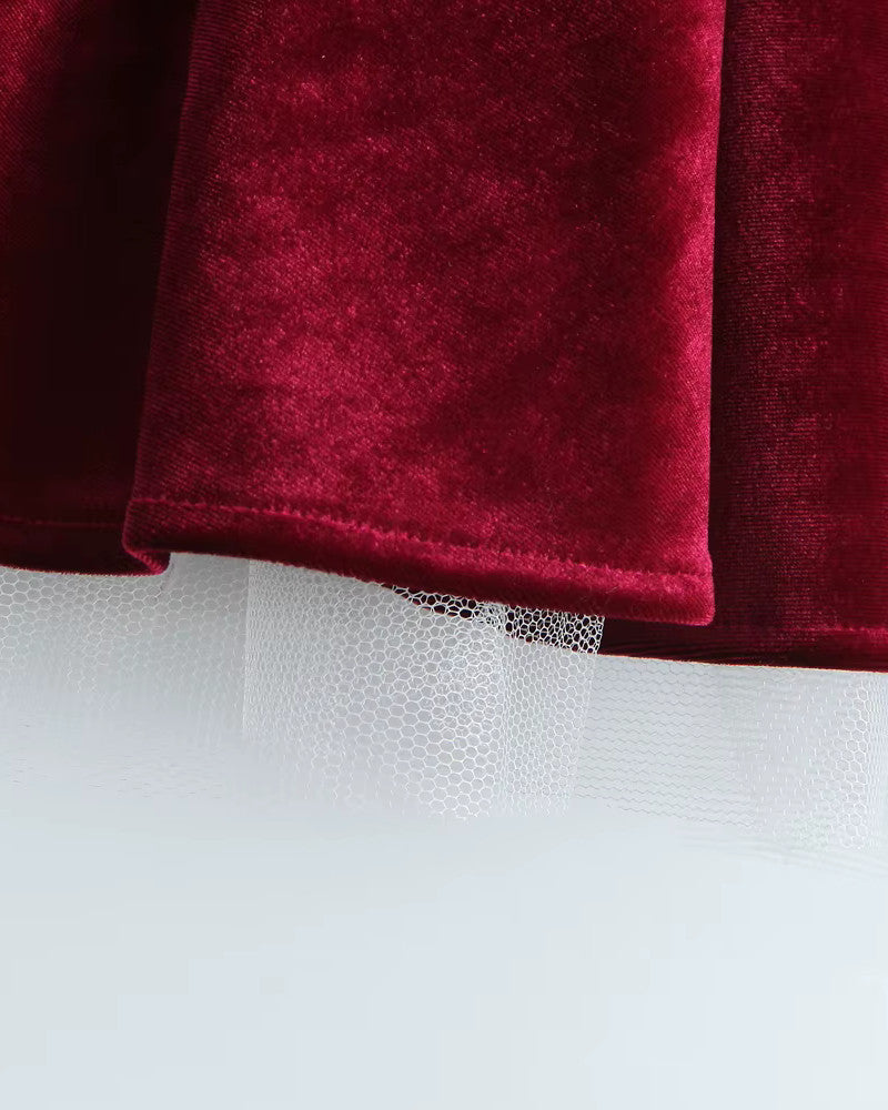 Bustier A Line Velvet Dress Burgundy