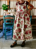 Vintage Rose Print Ruffled Apron