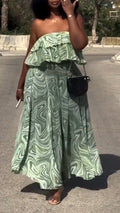 Women Strapless Printed Elegant Casual Dress