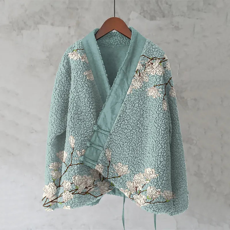 Magnolia Japanese Lino Art Cozy Fleece Kimono Cardigan