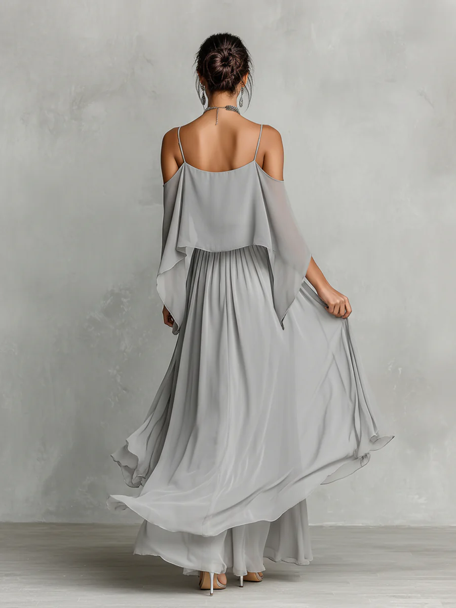 Flowy Off-shoulder Blouse And Skirt Two-piece Set