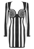 Long Sleeve Bustier Striped Dress Black White