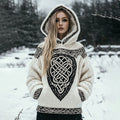 Women's Tribal Knit Jacquard Warm Hooded Sweater
