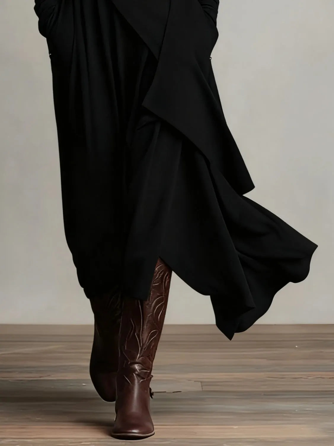 Purple High-neck Asymmetrical Pleated Maxi Dress(Necklace not included)