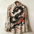 Men's Ink Painting Dragon Flower Print Long Sleeve Shirt