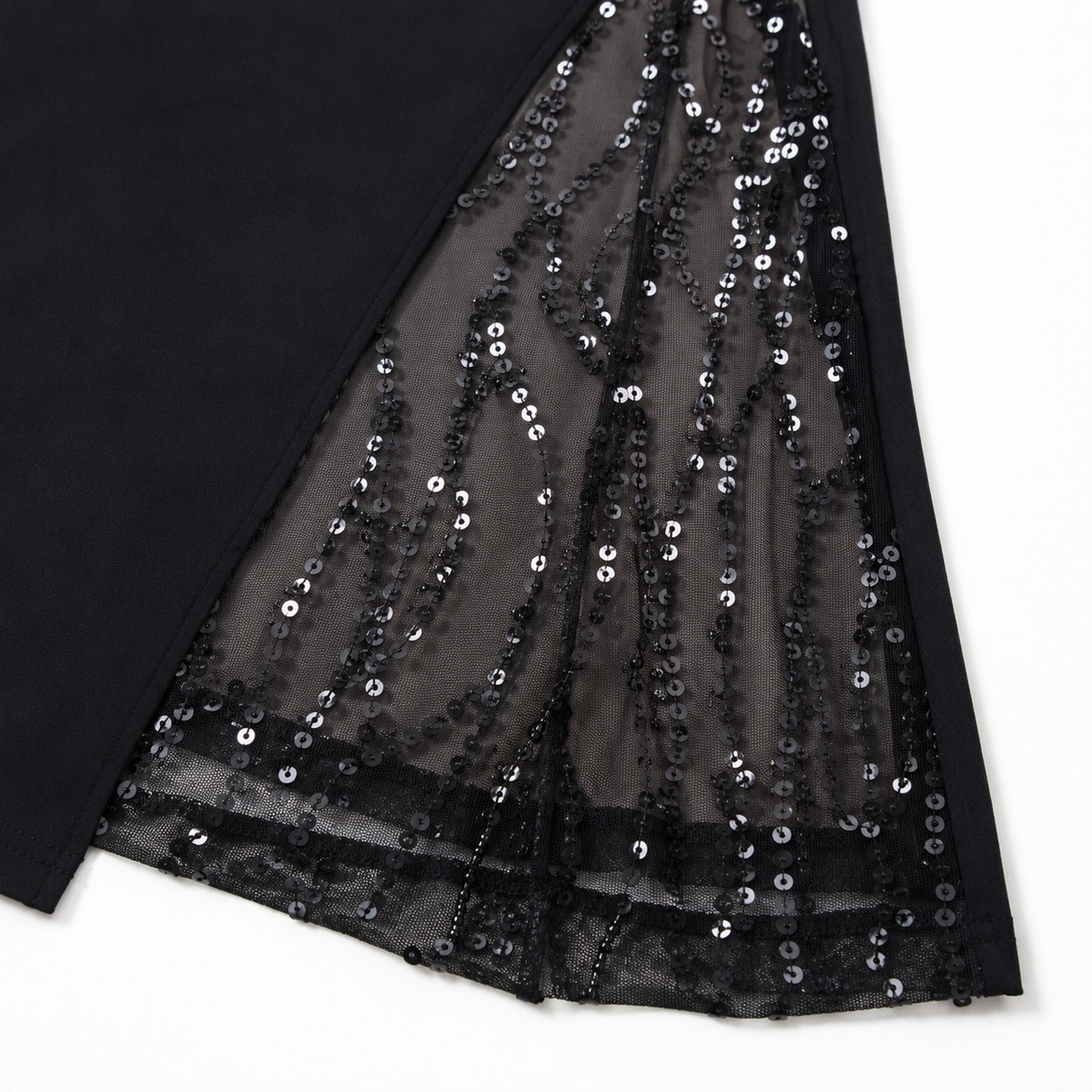 Soirée – Sequin Slit Maxi Dress with Convertible Square Neck