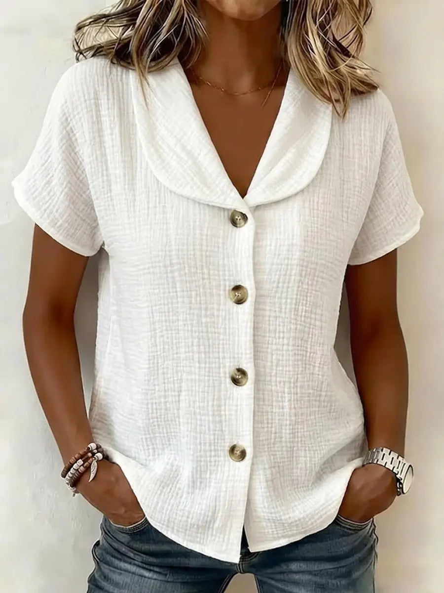 Simple Button-decorated Cotton And Linen Shirt