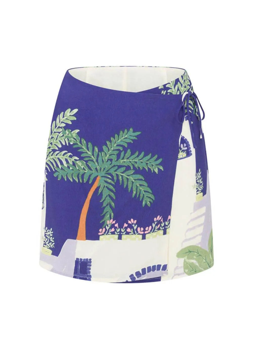 Unique Print Loose Shirt And Elastic Waist Wrap Lace-Up Skirt Set
