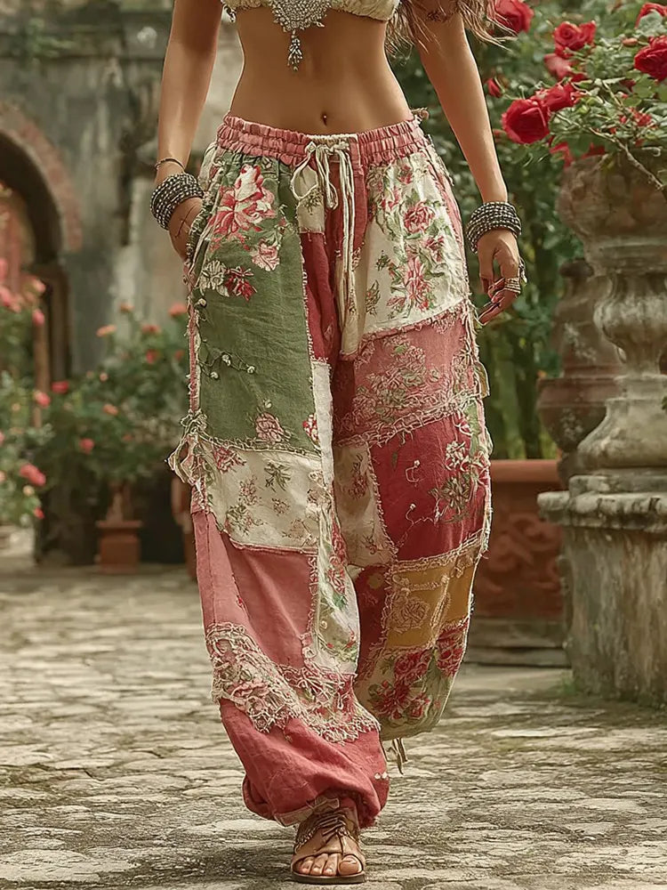 Women's Vintage Floral Pattern Casual Pants