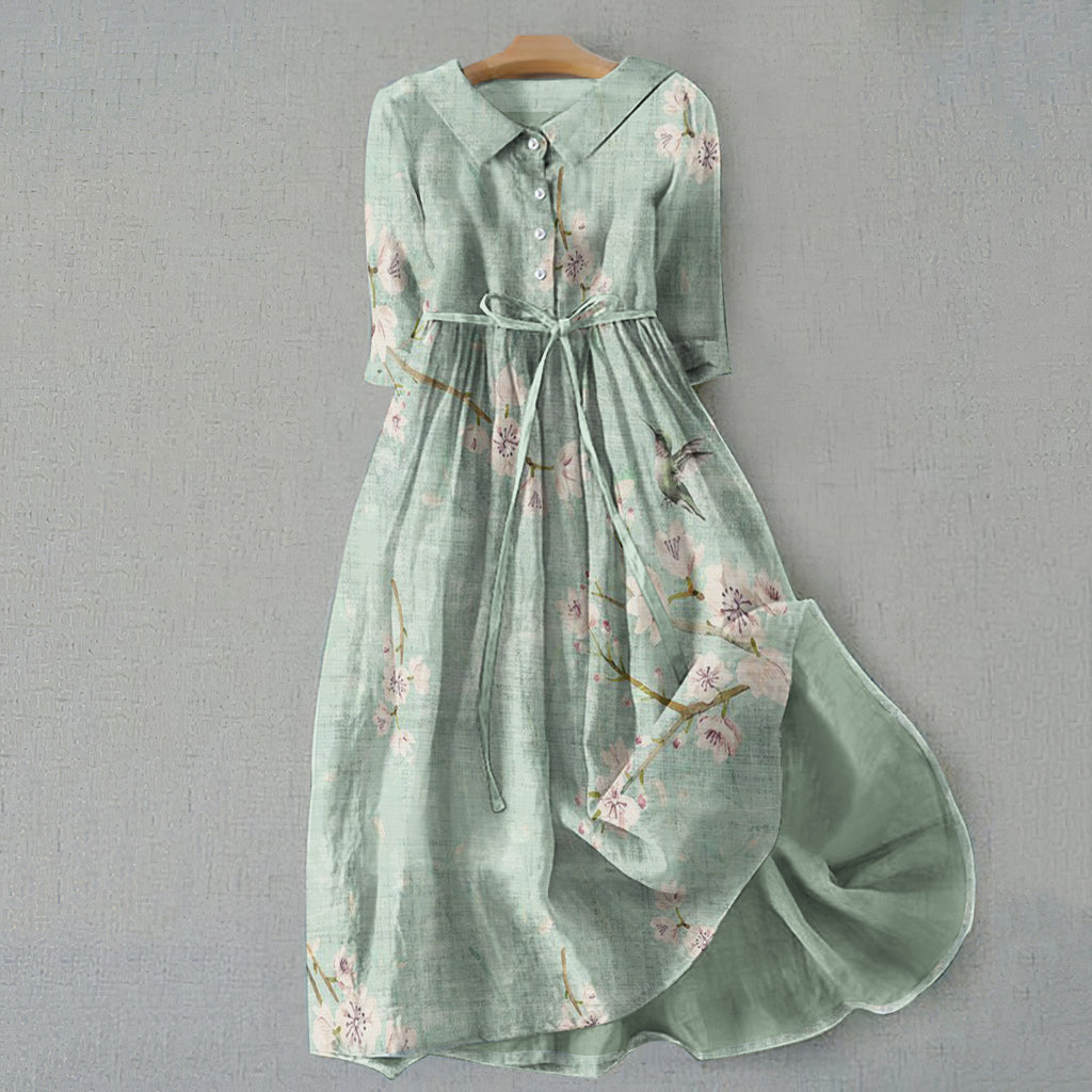 Retro Floral Graphics Print Lace-Up Dress