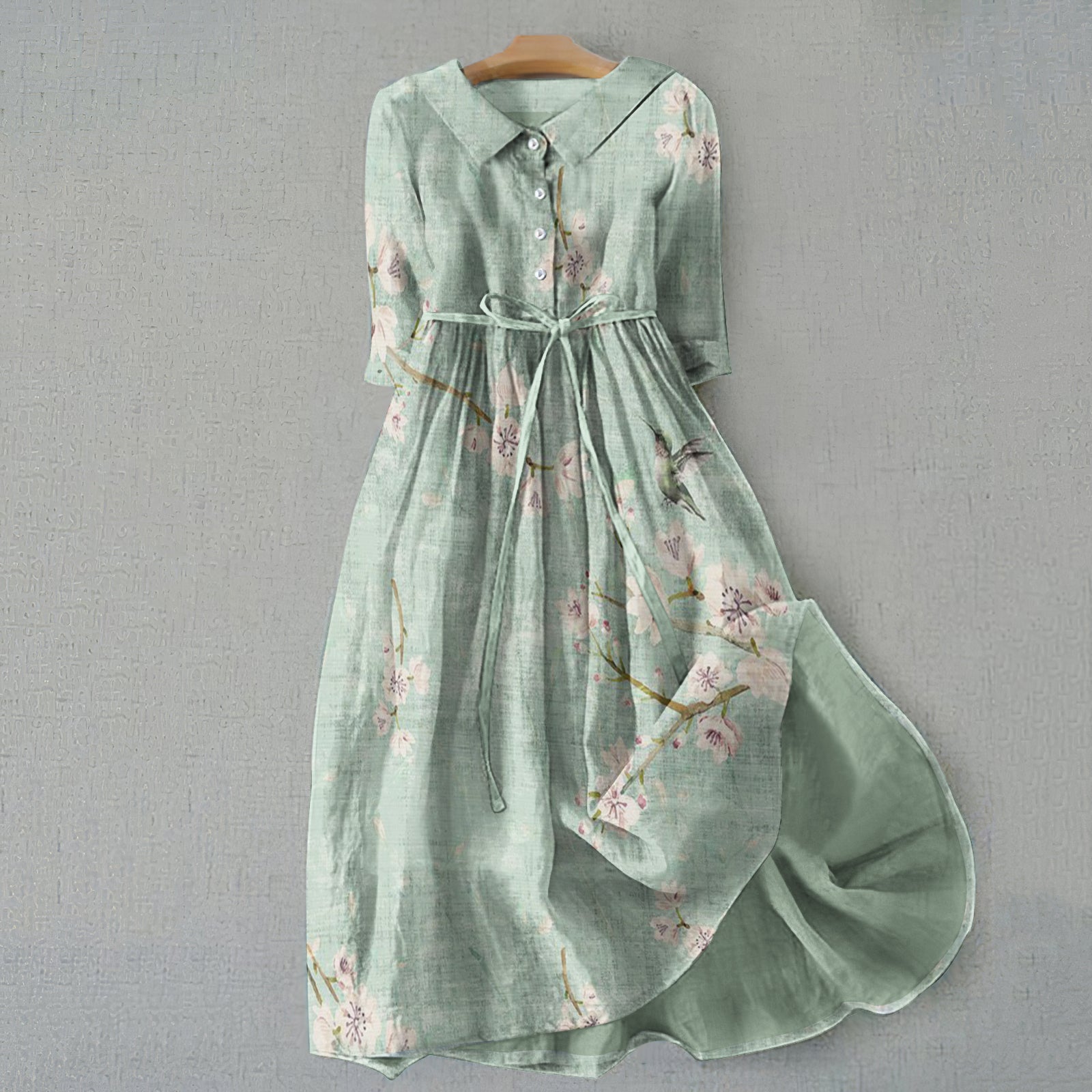 Retro Floral Graphics Print Lace-Up Dress