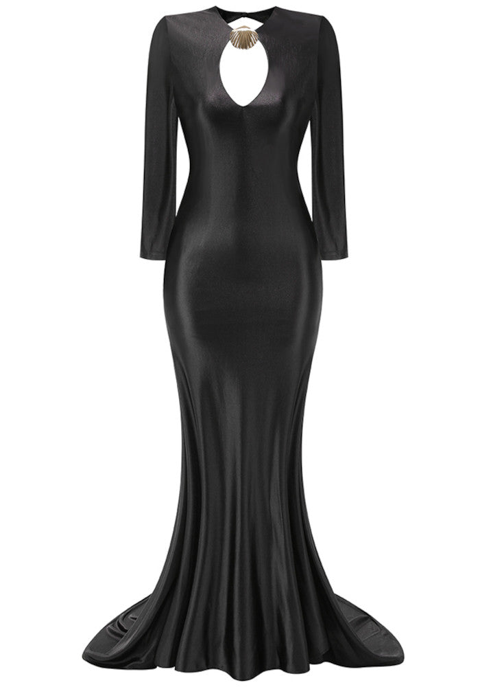 Long Sleeve Backless Maxi Dress Black