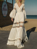 Wedding Long Sleeves Empire Plunging Hollow See-Through White Maxi Dresses