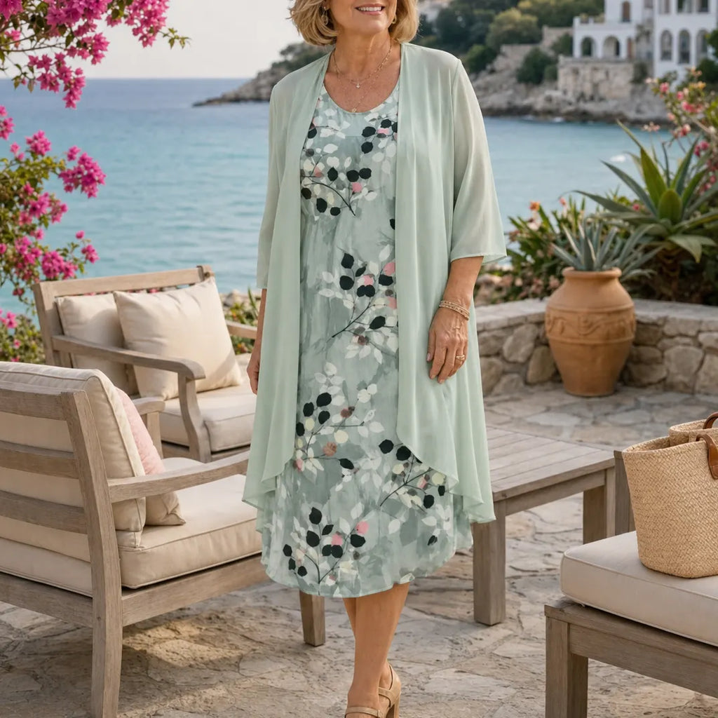 Marisella – Floral Midi Dress with Sheer Cardigan 2-Piece Set