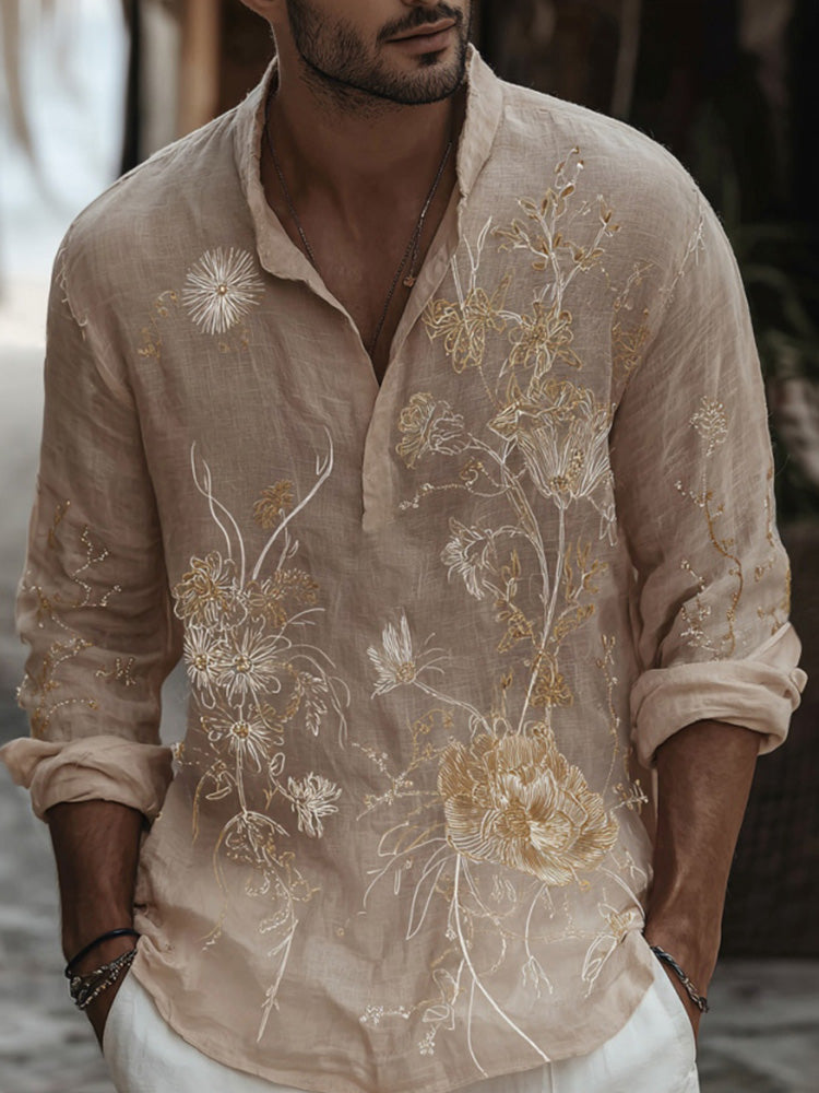 Men's Floral Embroidered Casual Shirt