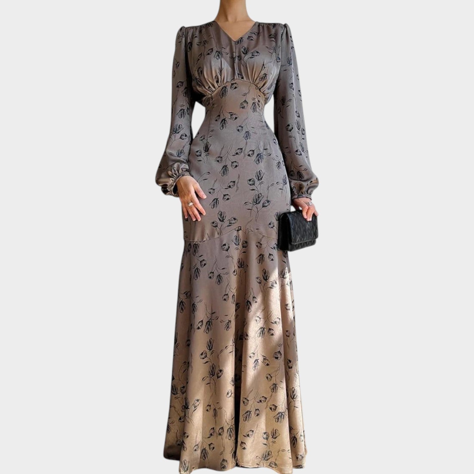 Elegant Satin Floral Maxi Dress