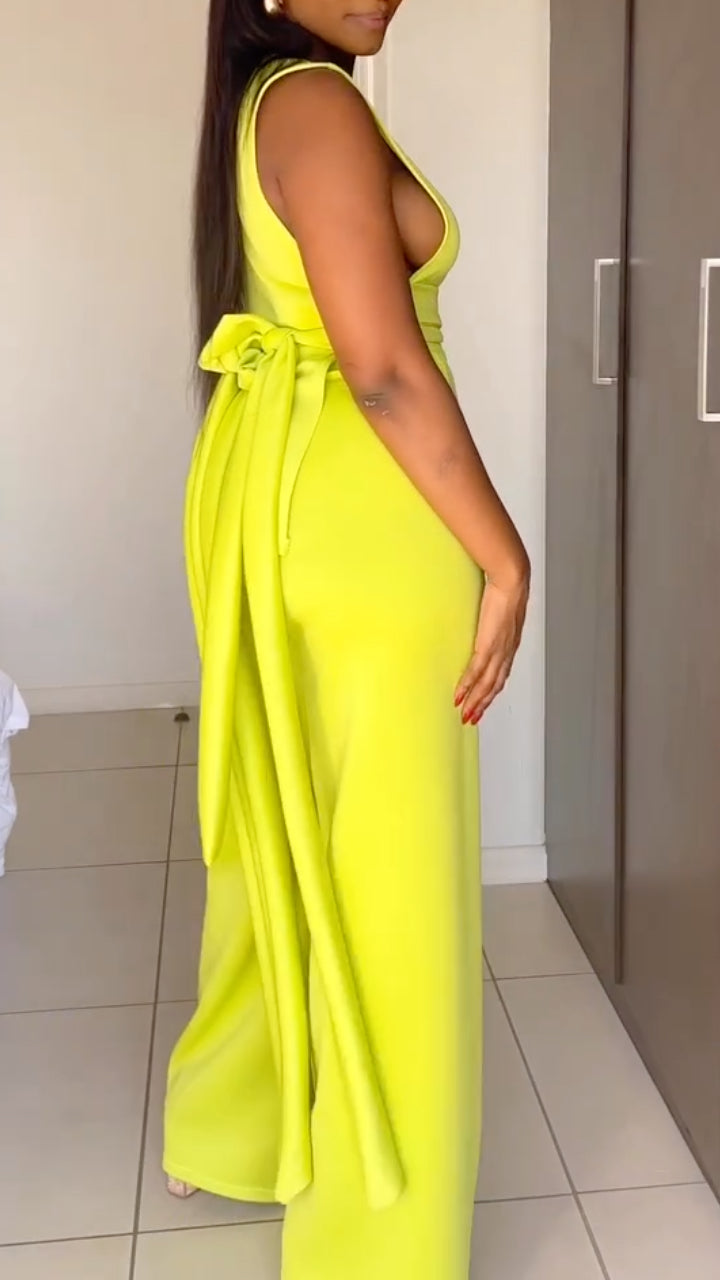 Women's Round Neck Tie-up Top + Fluorescent Casual Pants Set