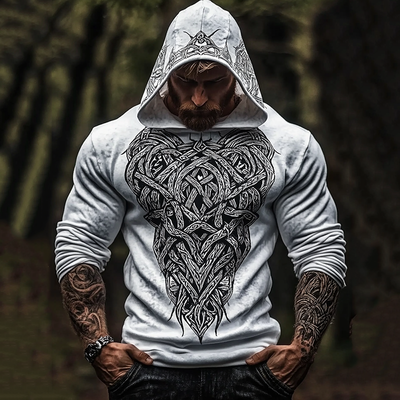 Men's Vintage Viking Art Cotton Blend Hoodie