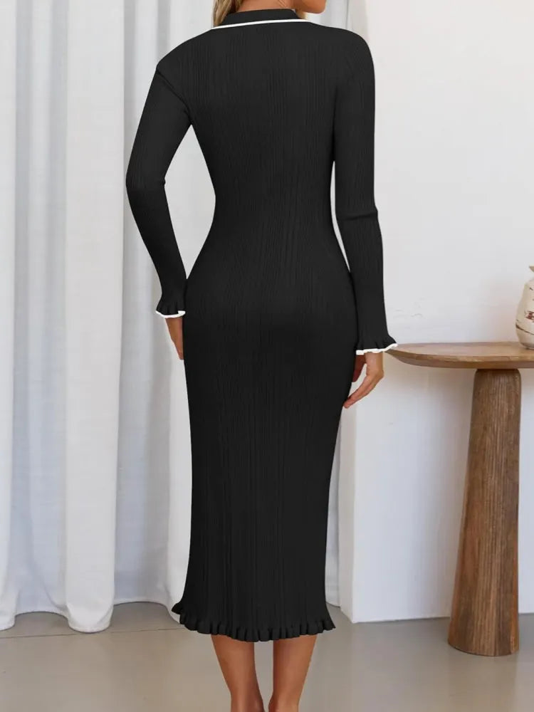 Collared Long Sleeve Knit Dress