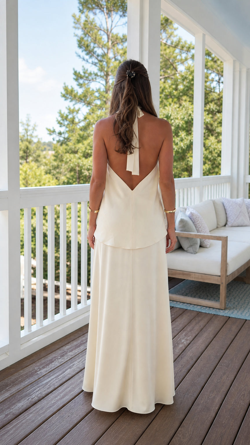 Floral Halter Neck Split Top and Maxi Skirt Two-Piece Set
