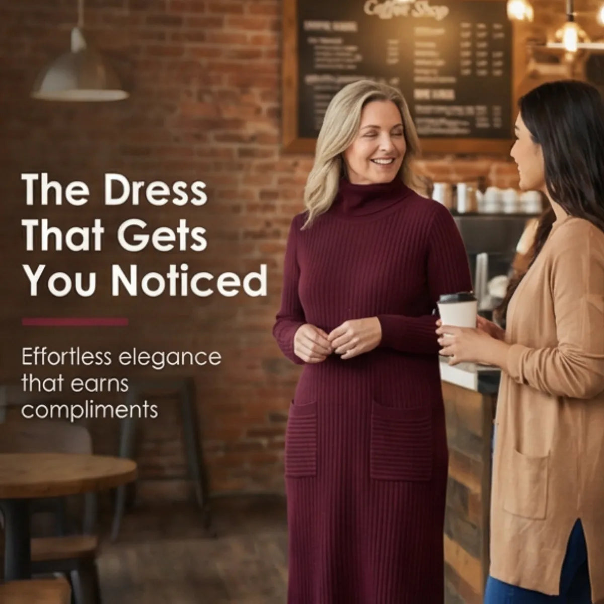 Velara – Women's Relaxed Turtleneck Sweater Dress with Pockets