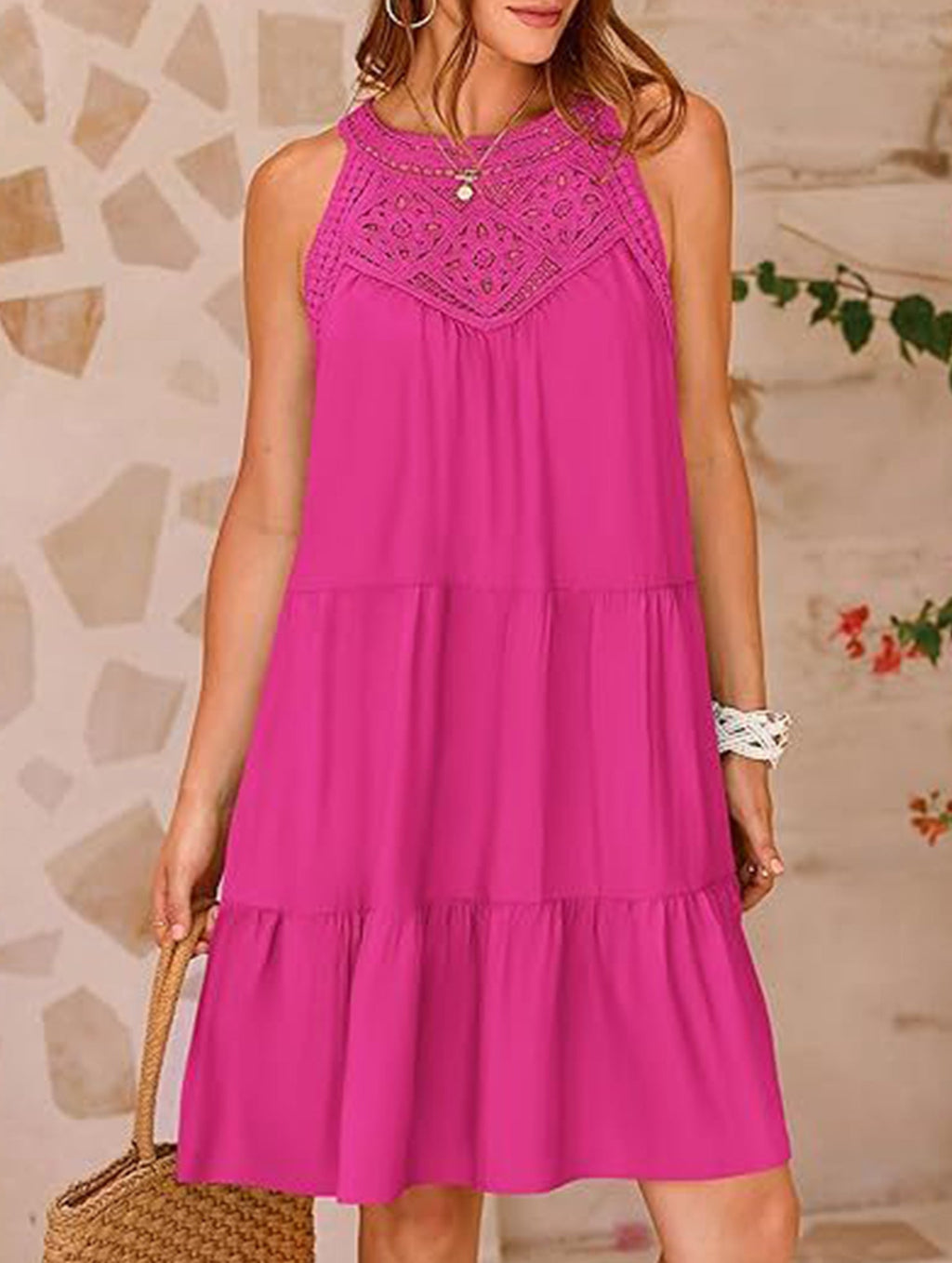 Lace Patch Halter A Line Dress_CWDSD12026