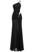 One Shoulder Draped A Line Maxi Dress Black