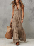 Classic Khaki Pure-Cotton Sleeveless Maxi Dress