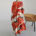 Vintage Feihe Round Neck Long Sleeve Midi Dress