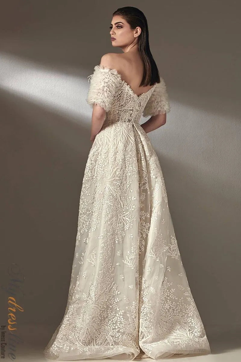 MNM Couture K3881 short sleeves stunningly beautiful embroidery maxi dress