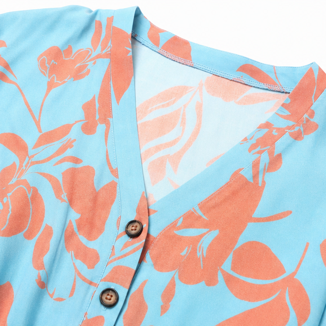 Solventa – V-Neck Flutter Sleeve Vacation Dress with Drawstring Waist